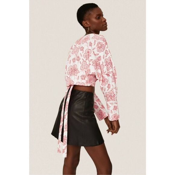 Saunders Collective- Red & White Frederique Crop Top Dolman Long Sleeve, Size 14 - Picture 11 of 15